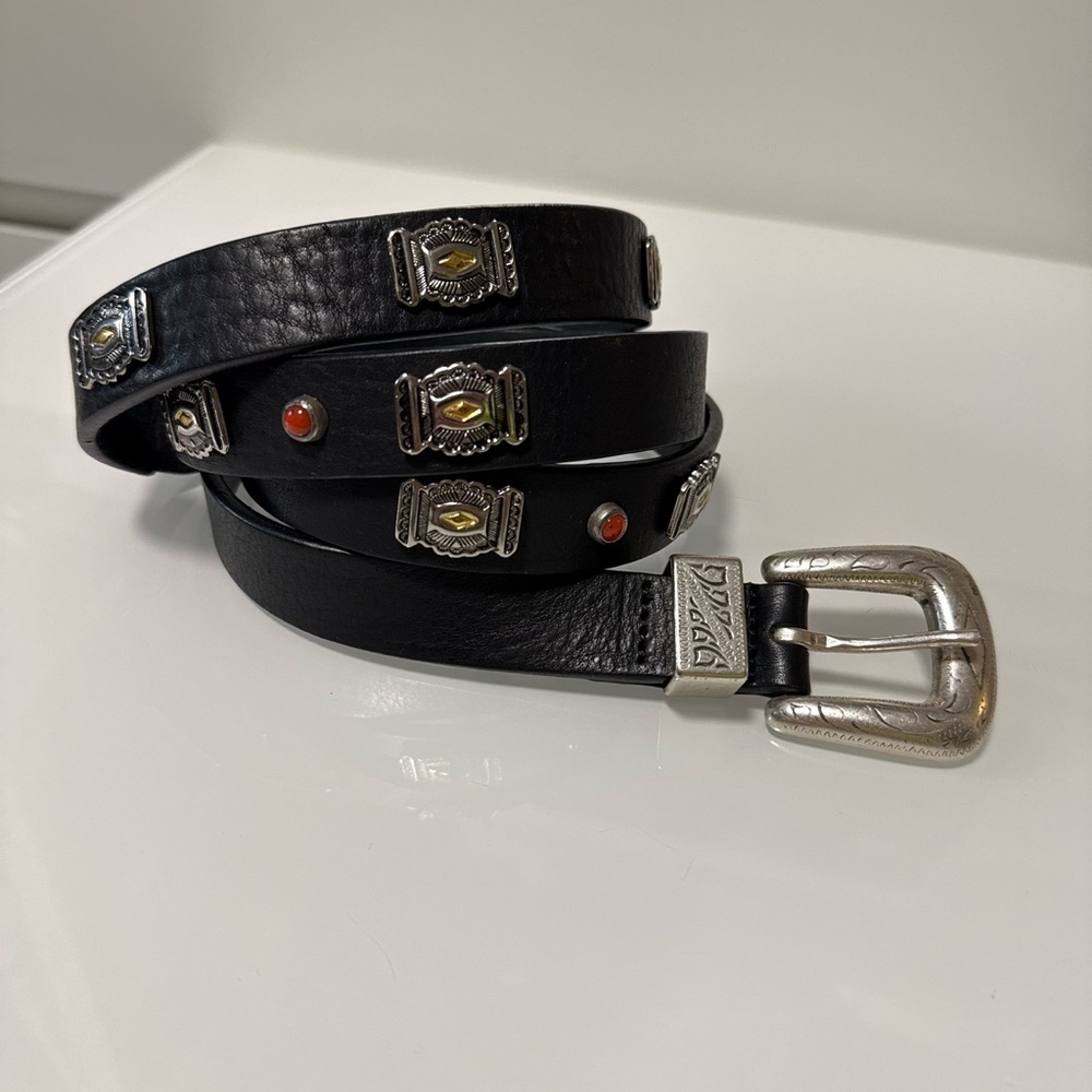 Black Leather Belt with Silver Buckle